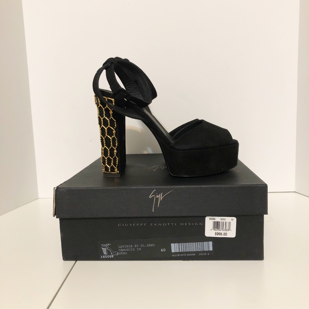 NEW Giuseppe Zanotti Black Suede Open Toe Heels